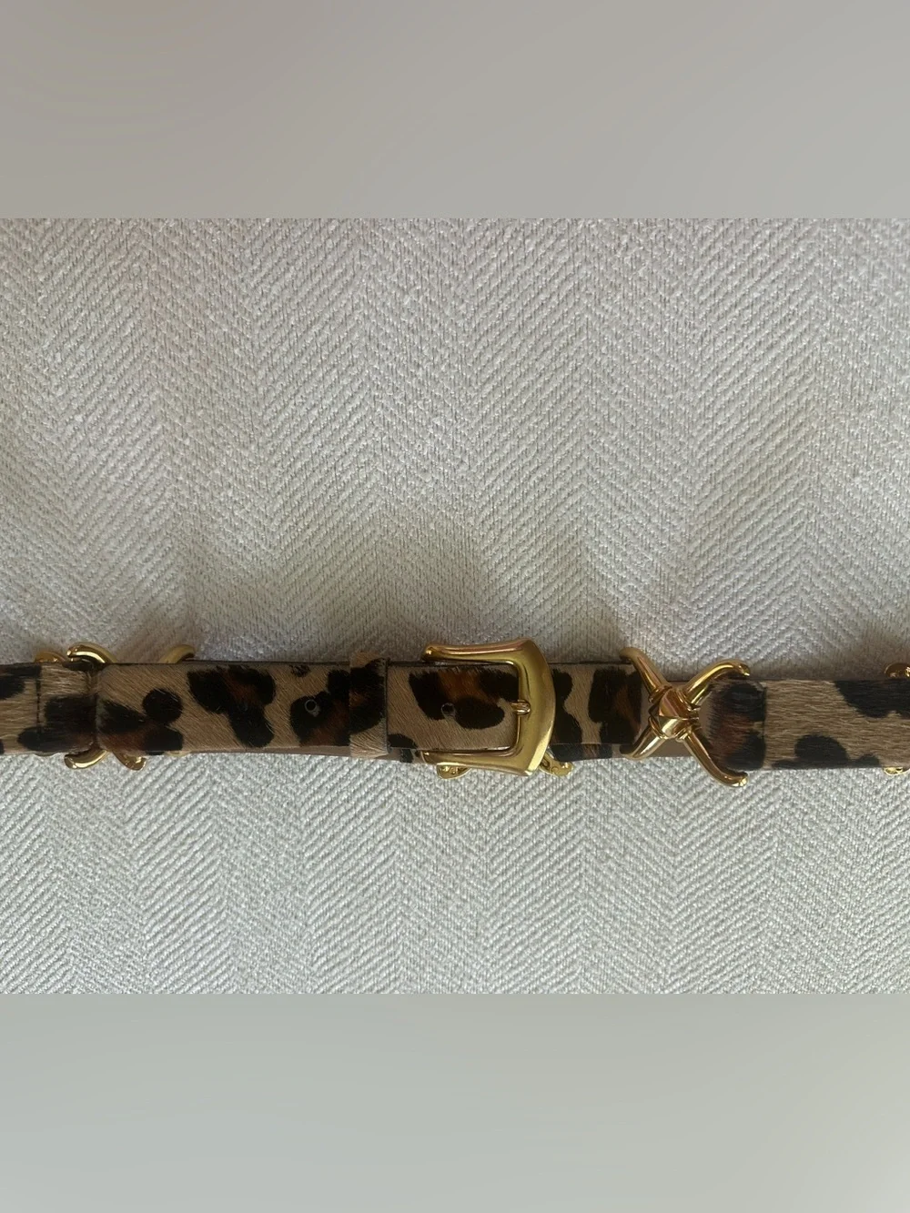 Calf Hair Leopard Print Belt with Gold Buckle